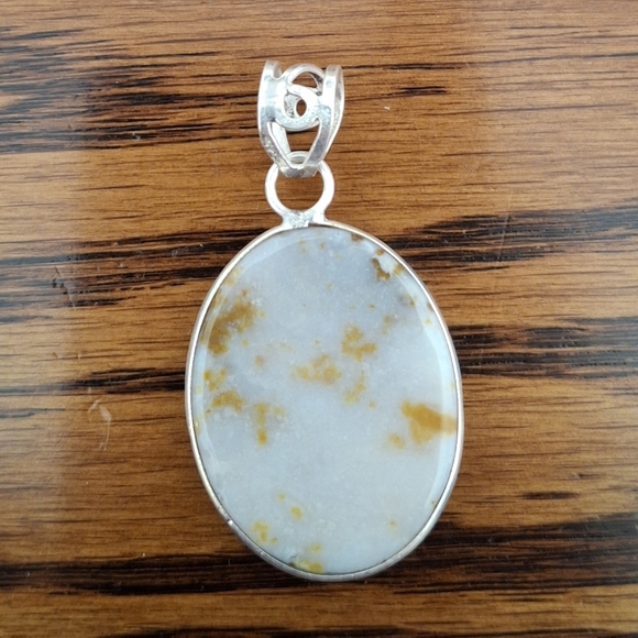 Pendant Polka Dot Agate Oval Natural Stone Sterling Silver - Picture 2 of 4